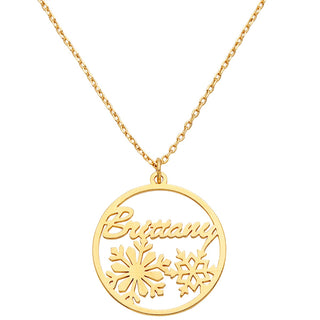 Snowflakes Script Name Disc Necklace