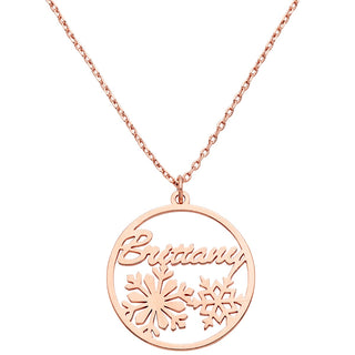 Snowflakes Script Name Disc Necklace