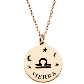 Zodiac Symbol and Name Disc Necklace