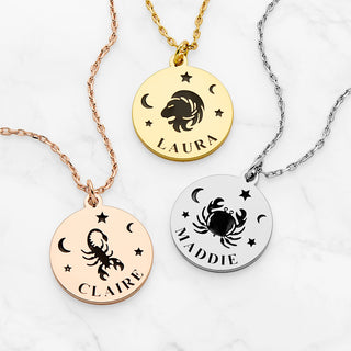 Zodiac Animal and Name Disc Necklace