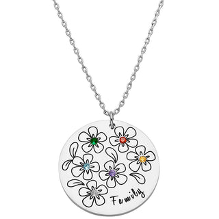 Silver Plated Bouquet of Flowers Birthstone and Name Necklace