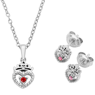 Crown Heart Birthstone and Diamond Necklace and Earring Set