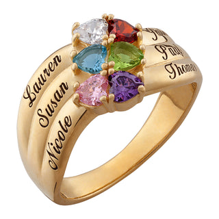 10K Yellow Gold Mother's Name & Heart Birthstone Ring