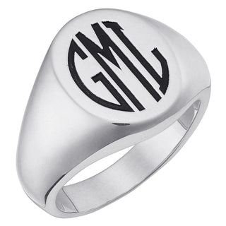 Sterling Silver Men's Laser Engraved Oval Monogram Signet Ring