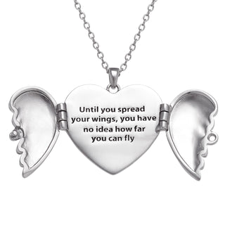 Silver Plated Open Wings Heart Message Pendant