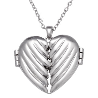 Silver Plated Open Wings Heart Message Pendant