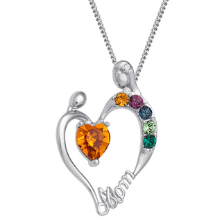 Sterling Silver Mother's Embrace Family Birthstone Pendant