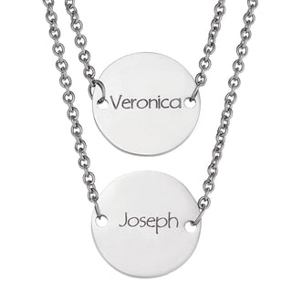 Stainless Steel Engravable Double Disc Layered Necklace