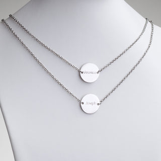 Stainless Steel Engravable Double Disc Layered Necklace