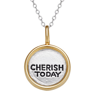 Sterling Silver 2Tone Disc Cherish Today Pendant
