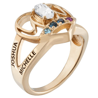 14K Gold over Sterling Birthstone and Name personalized Ring