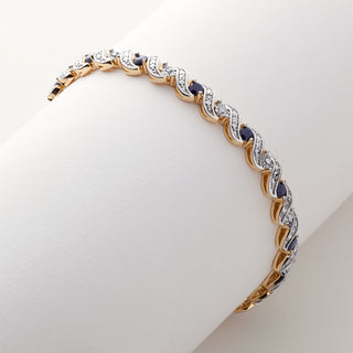 Two Tone Genuine Sapphire and Diamond Accent Bracelet 8 inches
