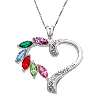 Sterling Silver Marquise Birthstone Heart Pendant