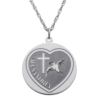 Sterling Silver Cross and Dove Name Disc Necklace