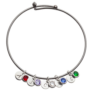 Expandable Double Bangle With Sterling Silver Initials & Birthstones