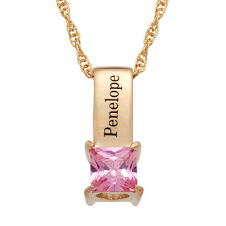 14K Gold over Sterling Engraved Name and Birthstone Charm Pendant