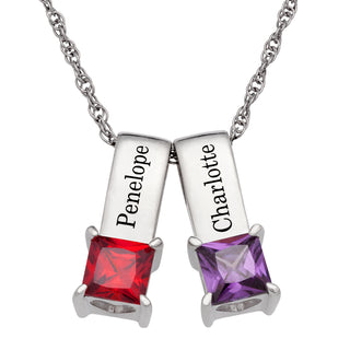 Sterling Silver Engraved Name and Birthstone Charm 2 Piece Pendant