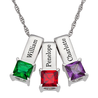 Sterling Silver Engraved Name and Birthstone Charm 3 Piece Pendant