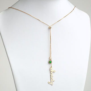 14K Gold over Sterling Name and Birthstone Adjustable Y Necklace