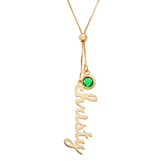14K Gold over Sterling Name and Birthstone Adjustable Y Necklace