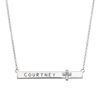 Sterling Silver Personalized Diamond Accent Cross Plaque Necklace