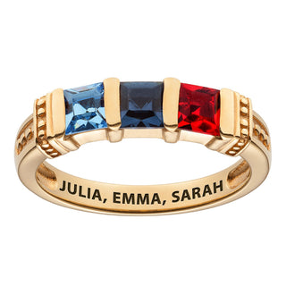 14K Gold over Sterling Square Mother's Birthstone Ring - 3 Stones