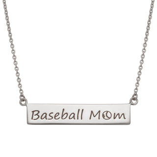Sterling Silver Baseball Mom Plaque Necklace
