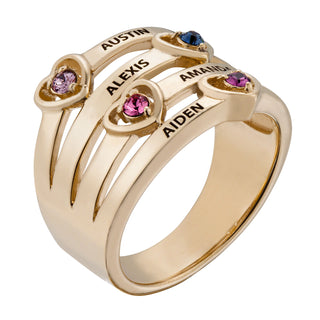 14K Gold over Sterling Personalized  Name & Heart Birthstone Stack Ring