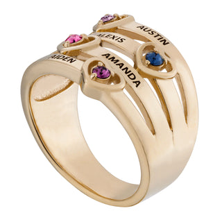 14K Gold over Sterling Personalized  Name & Heart Birthstone Stack Ring