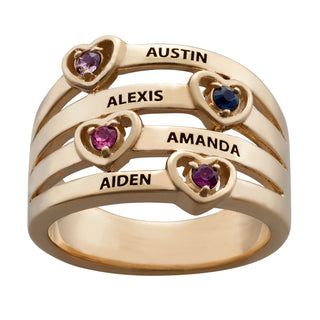 14K Gold over Sterling Personalized  Name & Heart Birthstone Stack Ring