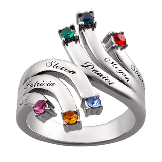 Sterling Silver Personalized Cascading Name & Birthstone Ring