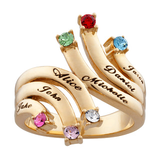14K Gold over Sterling Personalized Cascading Name & Birthstone Ring