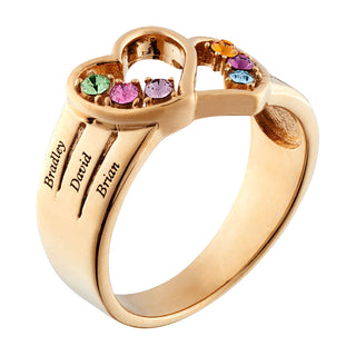 14K Gold over Sterling Personalized Name & Birthstone Double Heart Ring