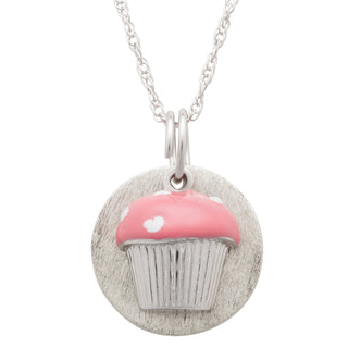 Sterling Silver Name Disc with Cupcake Charm Necklace