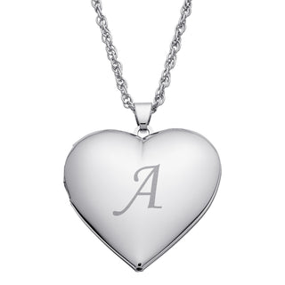 Silver Plated Engraved Initial Large Heart Locket