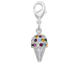 Silver Plated Ice Cream Cone Multicolor Crystal Charm