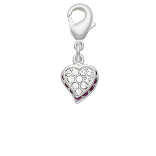 Silver Plated Open Heart With Purple & Clear Crystals Charm