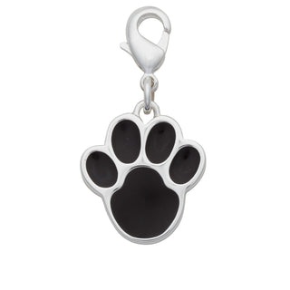 Silver Plated Paw Print With Black Enamel Charm