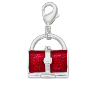 Silver Plated Purse Red Enamel Charm