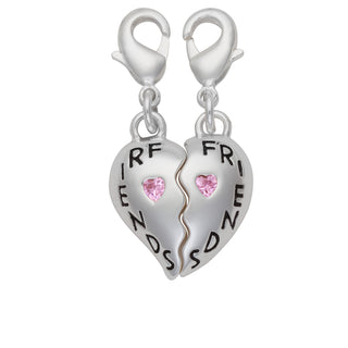 Silver Plated "Friends" Shareable Heart With Pink Crystal Charm