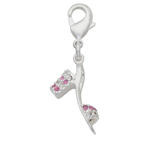 Silver Plated Fuschia And Clear Crystal Charm