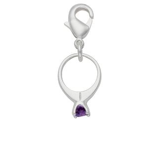 Silver Plated Ring With Amethyst Crystal Charm