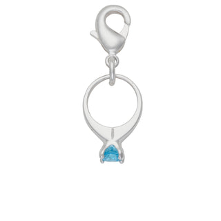 Silver Plated Ring With Aqua Crystal Charm