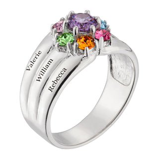 Sterling Silver Mother's Round Birthstone Family Name Ring