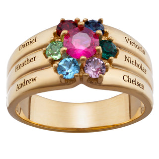 14K Gold over Sterling Mother's Round Birthstone Family Name Ring