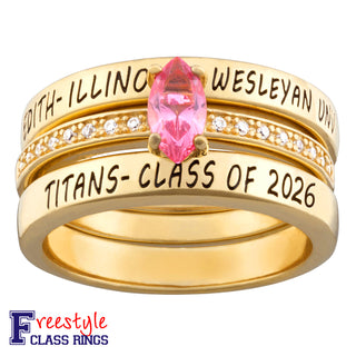 Women's 14K Gold over Sterling Stackable Freestyle Marquise Class Ring