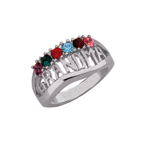 10K White Gold GRANDMA Birthstone Ring