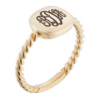 14K Gold over Sterling Engraved Monogram Square Signet Ring