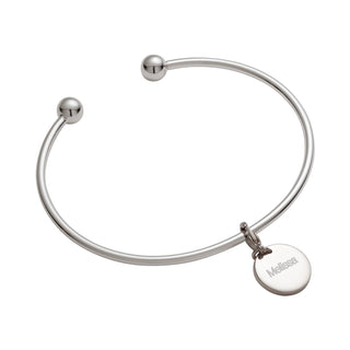 Silver Plated Engraved Round Charm with Plus Size- Removeable Bead Cuff Bracelet