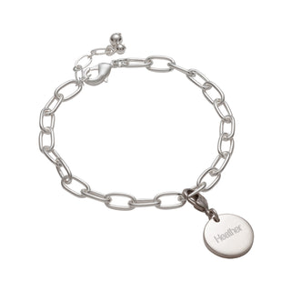 Silver Plated Engraved Round Charm with Oval Link Bracelet